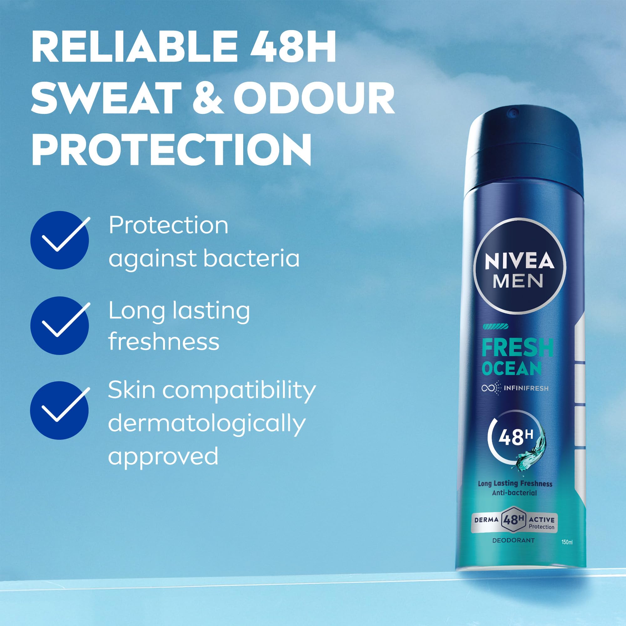 NIVEA MEN Deodorant Spray for Men, Fresh Ocean Aqua Scent, 150ml