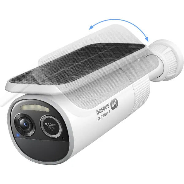 Baseus S2 4K Solar Security Camera – Wireless Outdoor, Radar+PIR Detection, AI Face Recognition, Color Night Vision, Auto Sunlight Tracking, IP67, No Monthly Fee