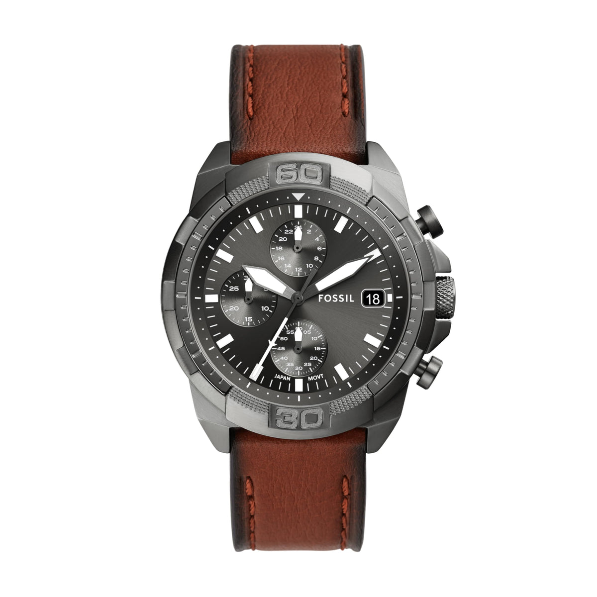 Fossil Men's Bronson Stainless Steel Quartz Dress Chronograph Watch Smoke, Dark Brown