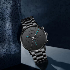 NIBOSI Men's Watches Analog Minimalist Black/Blue Dial Watches for Men Business Chronograph Military Casual Wrist Watches Stainless Steel Strap Date