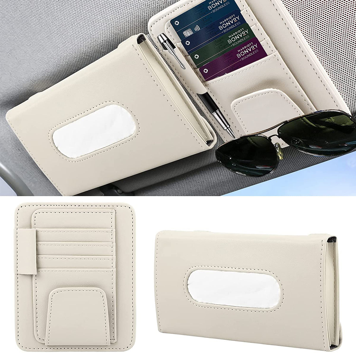 ZeeSquare Car Tissue Holder Organizer with Accessories (Beige)