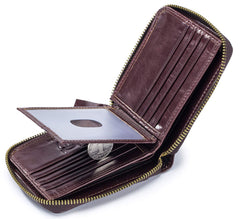 BULLCAPTAIN Mens Genuine Leather Zipper Wallet RFID Blocking Bifold Secure Zip Around Wallets Multi Credit Card Holder Purse (Brown-2)