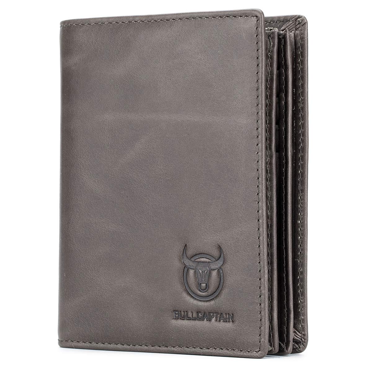 BULLCAPTAIN Large Capacity Genuine Leather Bifold Wallet/Credit Card Holder for Men with 15 Card Slots QB-027, Light Brown, Small, Modern