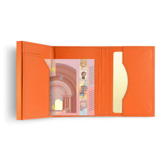 OGON Automatic Leather wallet Cascade Slim - Compact aluminum RFID blocking card holder - Up to 8 cards and banknotes - Orange