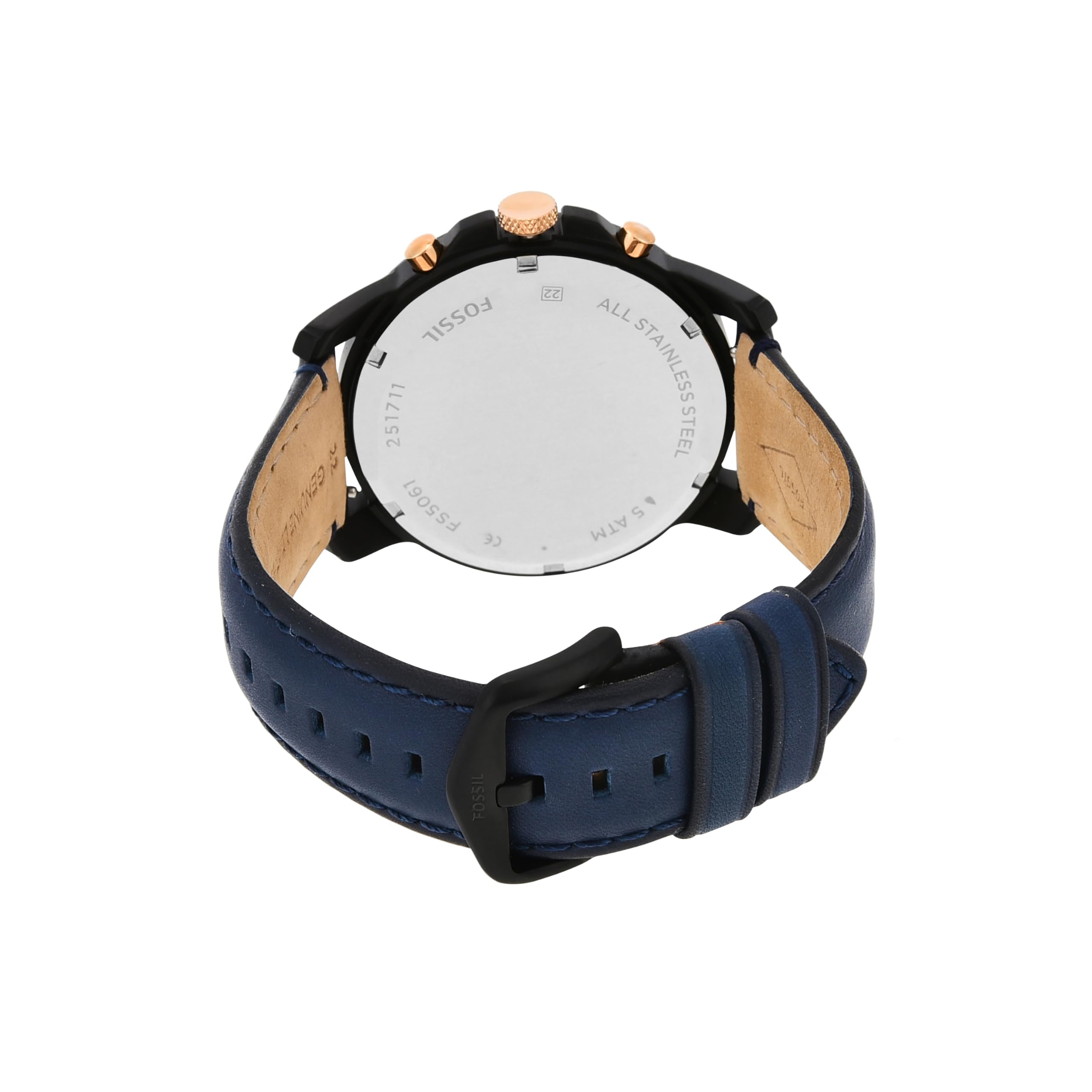 Fossil Leather Mens Quartz Watch Multi-Colour