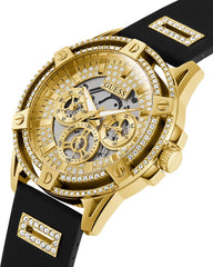 GUESS Mens 48mm Watch - Black Strap Silver Dial Silver Tone Case