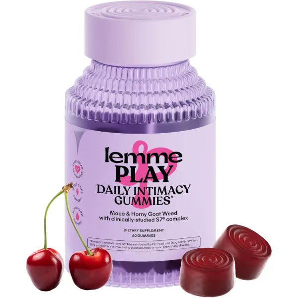 Lemme Play Daily Intimacy Gummies for Women and Men w/Clinically-Studied S7 Nitric Oxide Complex for Healthy Blood Flow, Maca Root, Goat Weed - Cherry Flavored (60 Count)