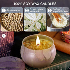 Scented Candles Gifts for Women, Pack of 4 Aromatherapy Candles for Home Scented, Soy Wax Lavender Soy Candles with Healing Crystals Stress Relief Gift for Birthday Wedding Bathroom,Yoga (Gold)