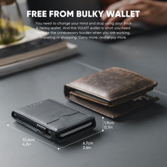 VULKIT Minimalist Wallet with Money Band RFID Wallet for Mens Pop Up Wallet Leather Wallet with ID Window & Elastic Band Closure - Grey