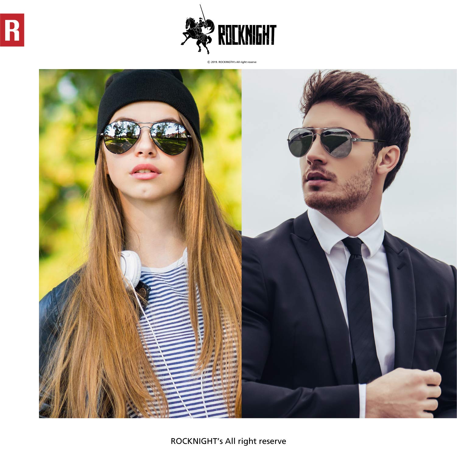 ROCKNIGHT Polarized Aviator Sunglasses for Men Women Metal Flat Top Sunglasses lightweight Driving UV400 Outdoor 58mm