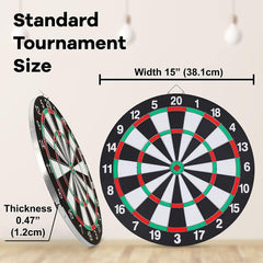 X spring Dart Board Set, 17 Inch Double Sided Usable Dartboard with 6 Metal Tip Darts, Excellent Indoor Game and Outdoor Game, Dart Boards for Adults Teens Family Office Leisure Sport