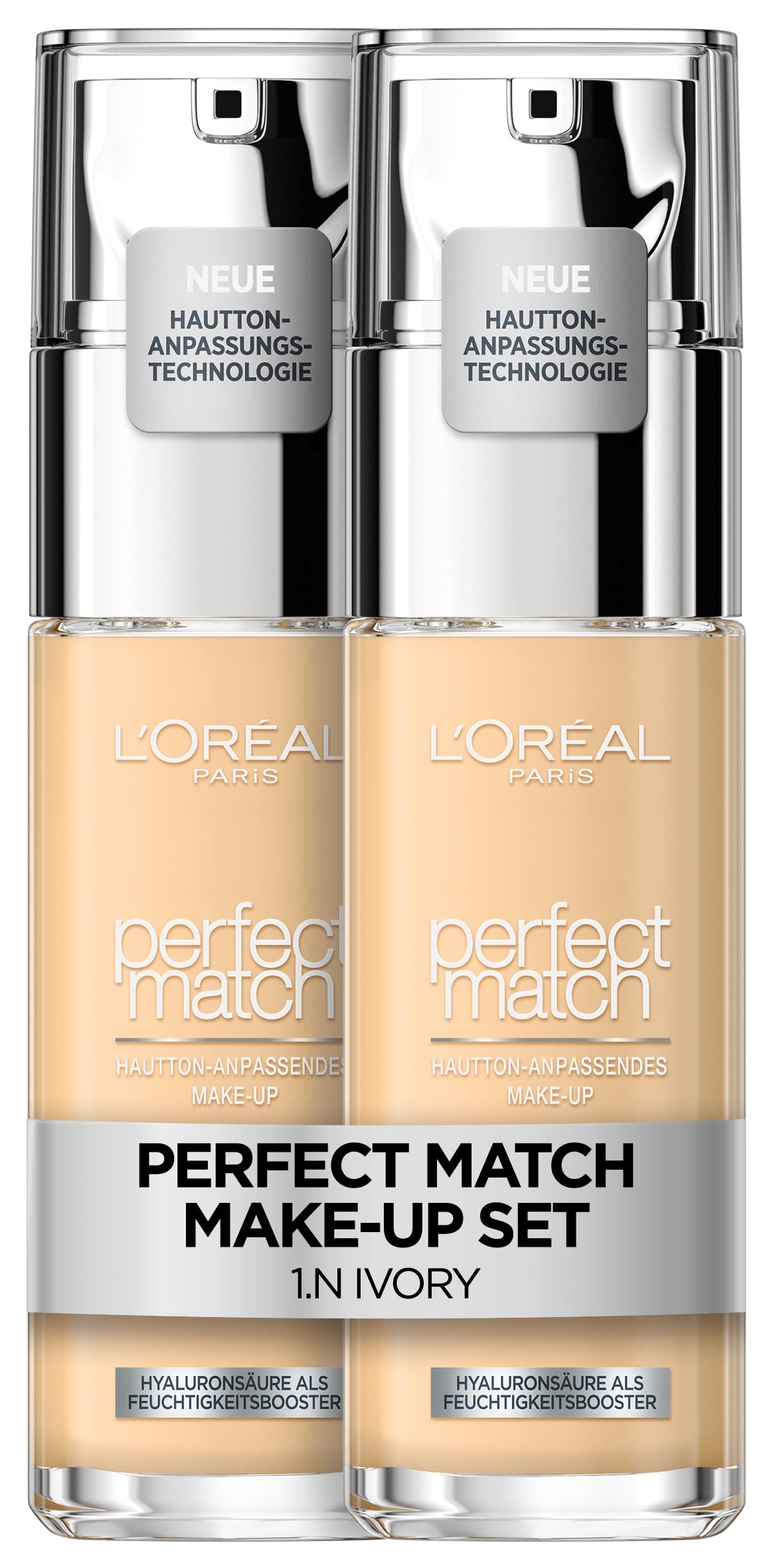 L'Oréal Paris Perfect Match Make-Up, No. 1.N Ivory, 2 x 30 ml, Liquid Foundation with Hyaluronic and Aloe Vera