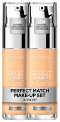 L'Oréal Paris Perfect Match Make-Up, No. 1.N Ivory, 2 x 30 ml, Liquid Foundation with Hyaluronic and Aloe Vera