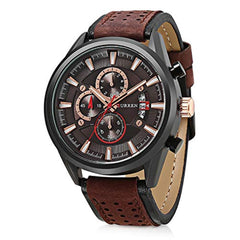 Curren 8290 Men's Analog Leather Strap Watch with Date Display - Brown, Black