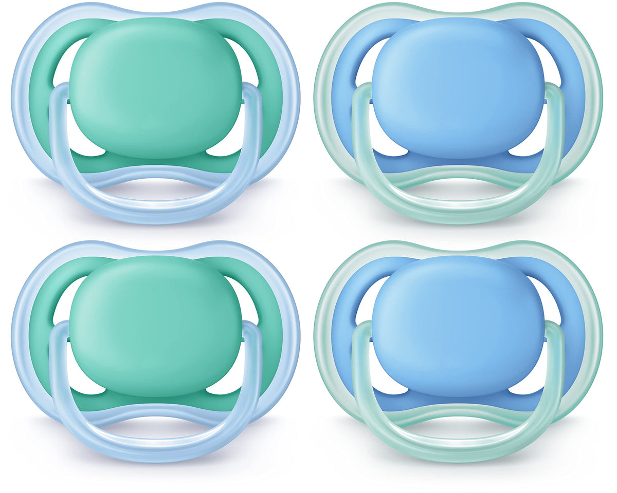 AVENT Philips Ultra Air Pacifier 6-18 Months, Blue/Green, 4 Pack, SCF244/42