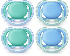 AVENT Philips Ultra Air Pacifier 6-18 Months, Blue/Green, 4 Pack, SCF244/42