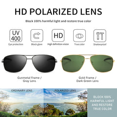 SUNGAIT Men's Polarized Square Aviator Sunglasses Durable Metal Frame for Fishing Driving Golf 100% UV Protection