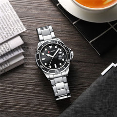 CURREN Men's Bracelet Watch, Analogue, Window with Dateer, Geometric Detail, Metallic Finish and Extendable, Contrast Colours, Plateado, m, bracelet - Silver
