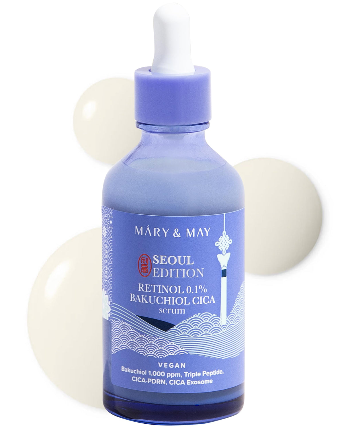 Mary&May SEOUL EDITION Retinol 0.1% Bakuchiol Cica Serum - Korean Face Serum for Pore Elasticity & Wrinkle Improvement - Cica and Peptides - Fragrance-Free, Vegan, and Cruelty-Free, 80ml