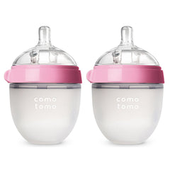 Comotomo Natural Feel Baby Bottle, Soft & Squeezy, Easy To Clean, Dual Anti-Colic Vent Bottle For Baby, Infants And Newborn 150Ml, Pink (Pack Of 2)