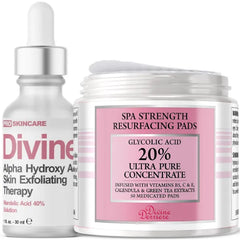 Divine Derriere Anti-Aging Skin Care Set: 40% Mandelic Acid Peel & Glycolic Resurfacing Pads - Purifies Skin, Eliminates Wrinkles & Acne Scars for Clear, Glowing Complexion