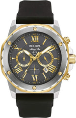 Bulova Men's Marine Star 'Series A' Chronograph Quartz Watch, Luminous Markers, Rotating Dial, 100M Water Resistant, 44mm - Two Tone Gold/ Black