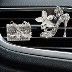 Automotive Interior Crystal High Heel Shoe & Magic Bag Car Air Vent Clip Charm Bling sparkly bedazzled rhinestone Car Bling Accessories，Car Interior Decoration Charm，Rhinestone cute Car Decor girls