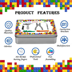 Building Blocks Tool Kit - Brick Separator, Mini Blocks Tool Set, Multi-Functional Hammer, Pliers, Tweezers, Finger Protectors with Tin Box
