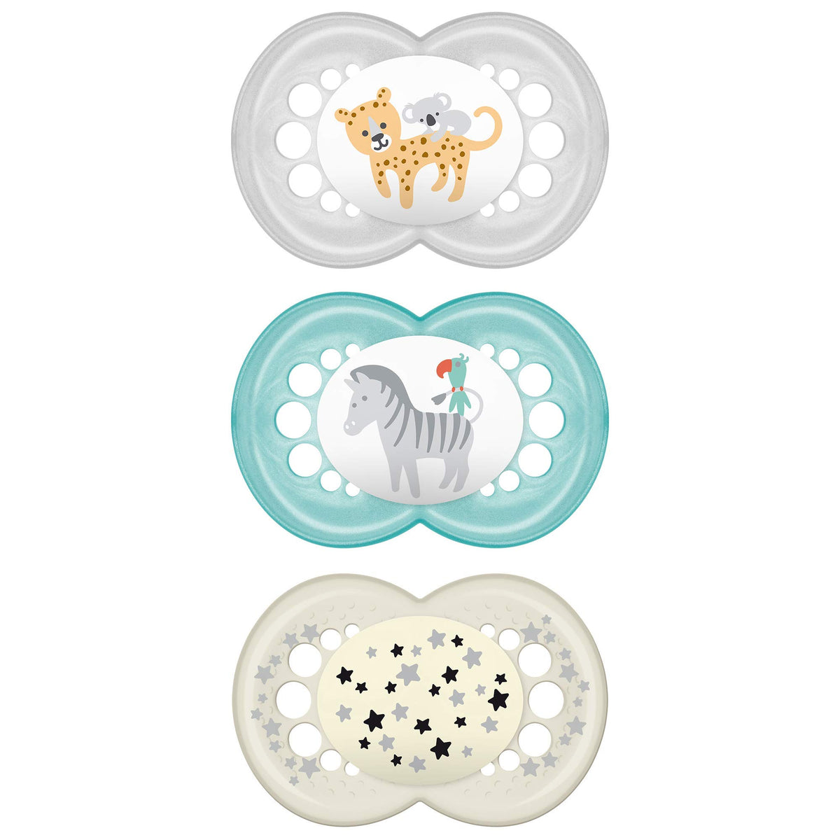 MAM Original Day & Night Baby Pacifier, Shape Helps Promote Healthy Oral Development, Glows in the Dark, 3 Pack, 6-16 Months, Unisex