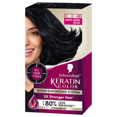 Schwarzkopf Keratin Color Permanent Hair Dye 3.11 Dark Blue Ash Blonde, a professionally inspired permanent hair dye for up to 80% less breakage than untreated hair and up to 100% hair coverage.