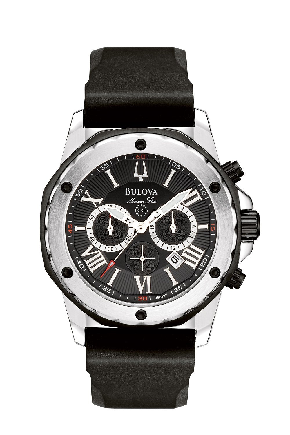 Bulova Marine Star Chronograph Men's Silicone Strap Watch - Stainless/Black