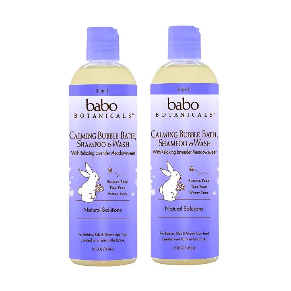 Babo Botanicals Natural Lavender Meadowsweet 3 In 1 Baby Bubble Bath Shampoo Wash - Sulfate Free, 15 Ounce - 2 Pack