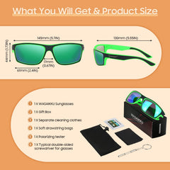 WASAIKKU Polarized Sunglasses for Men Women Classic Fashion Sunglasses Baseball Cycling Driving Fishing Golf Mens Sunglasses with UV Protectio - Black Frame With Blue Green Lens