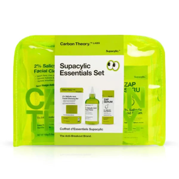 Carbon Theory Salicylic Acid Skincare Essentials Set for Blemish Prone Skin, Includes Face Serum, Toner and Face Cleansing Bar