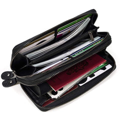 LUUFAN Men's Genuine Leather Long Wallet Chain Wallet Card holder Wallet with Coin Pocket - Black