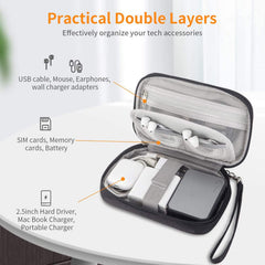 SYOSI Small Electronic Organizer Cable Bag, Travel Portable 2 PCS Electronic Accessories Storage Bag Soft Carrying Case Pouch for Hard Drive, Cord, Charger, Earphone, USB, SD Card (Black+Gray)