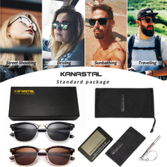 KANASTAL Polarized Horn Rimmed Sunglasses for Men and Women, Classic Half Frame Sun Glasses, Semi Rimless Shades for Womens 100% UV400 Protection Driving