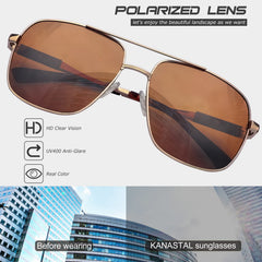 KANASTAL Polarized Sunglasses for Men Women, Large Memory Metal Frame Lightweight Sun Glasses 100% UV400 Protection Shades for Driving