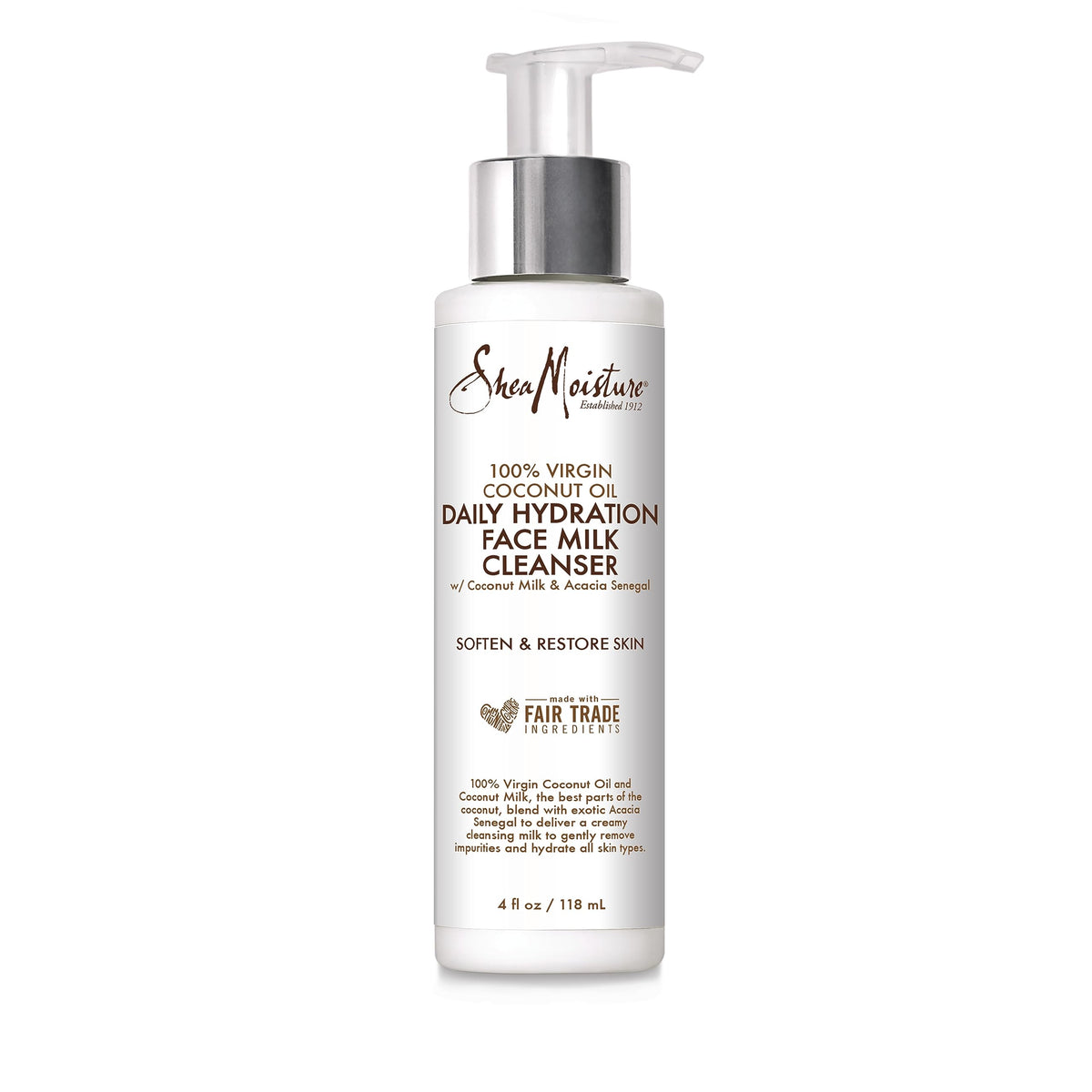 Shea Moisture 100 Percent Virgin Coconut Oil Daily Hydration Face Milk Cleanser, 4 Oz