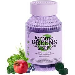 Lemme Greens Superfood Gummies w/Multi - Support Gut Health & Reduce Bloating, 20+ Organic Greens and Superfruits, Clinically Studied Probiotics, D3, B12 - Berries & Greens Flavored (60 Count)