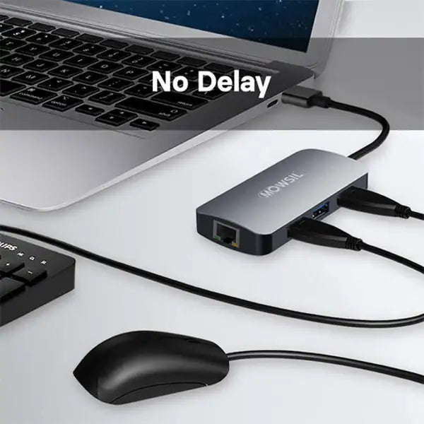 Mowsil USB-C Hub 6-in-1, USB-C to HDMI, RJ45 GIGA, PD Type-C, 3X USB 3.0