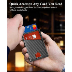 WELLNEC Minimalist Slim Wallet - Pop-Up Card Holder with RFID Blocking & Metal Money Clip