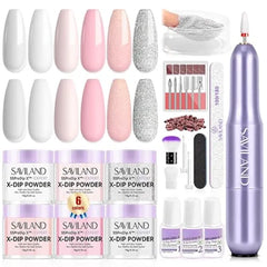 SAVILAND Dip Powder Nail Kit with Drill Starter Set Summer Spring Keratin Dip Nails Powder with Dipping Liquid Set Activator Base Top Coat Cuticle Oil for DIY Manicure Art Women Gift