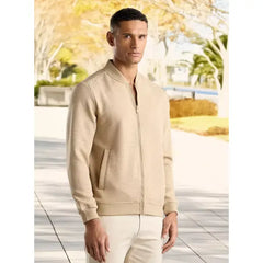 Textured Zip Through Bomber Jacket - Brown