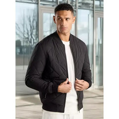 Quilted Zip Through Bomber Jacket - Black