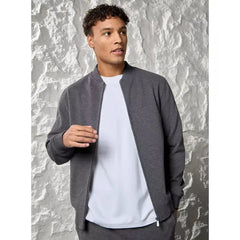 Plain Twill Bomber Jacket - Gray