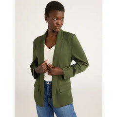 Scoop Women's and Women's Plus Relaxed Scuba Knit Stretch Blazer with Scrunch Sleeves