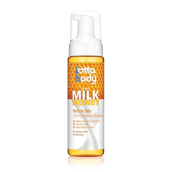 Lottabody Refine Me Curl Defining Mousse with Milk & Honey, Lightweight, Moisture Rich Frizz Control Styling Mousse for Softly Defined Natural Curly & Coily Hair