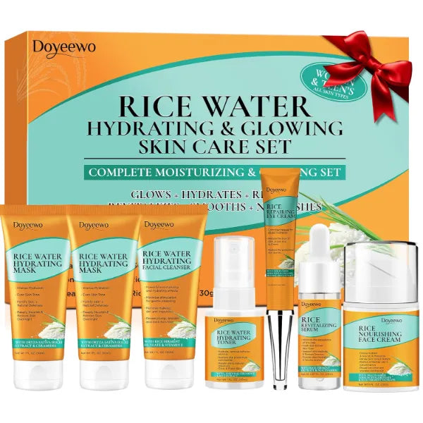 DOYEEWO Skin Care Set, Korean Rice Extract, Hydrate Glow Repair, Anti-Aging, Facial Routine Kit Gift Set for Womens for Normal,Combination, Dry, Oily Skin