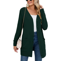 SHOWMALL Women's Long Sleeve Open Front Cardigan Button Down Apricot M Ribbed Lightweight Knit Outerwear with Pocket